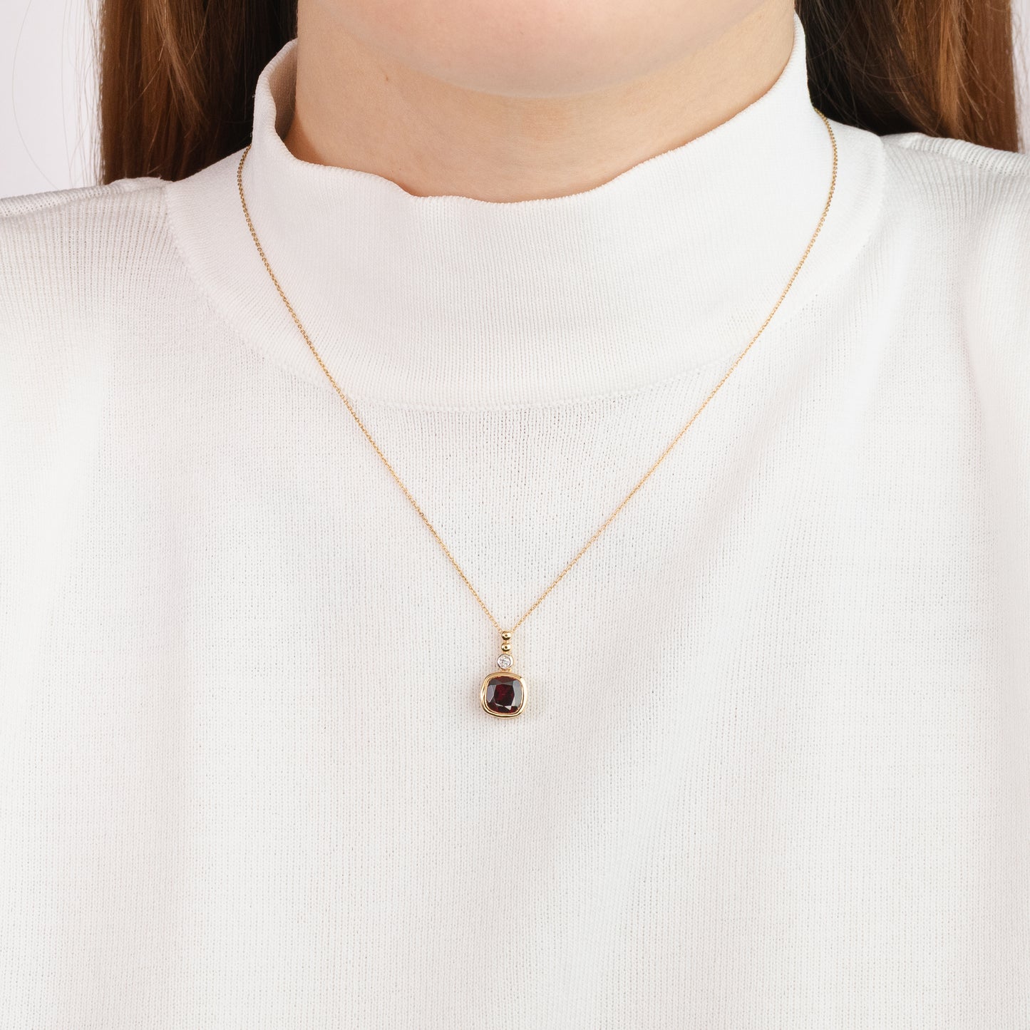 Cushion Cut Garnet Necklace in 10K Yellow Gold