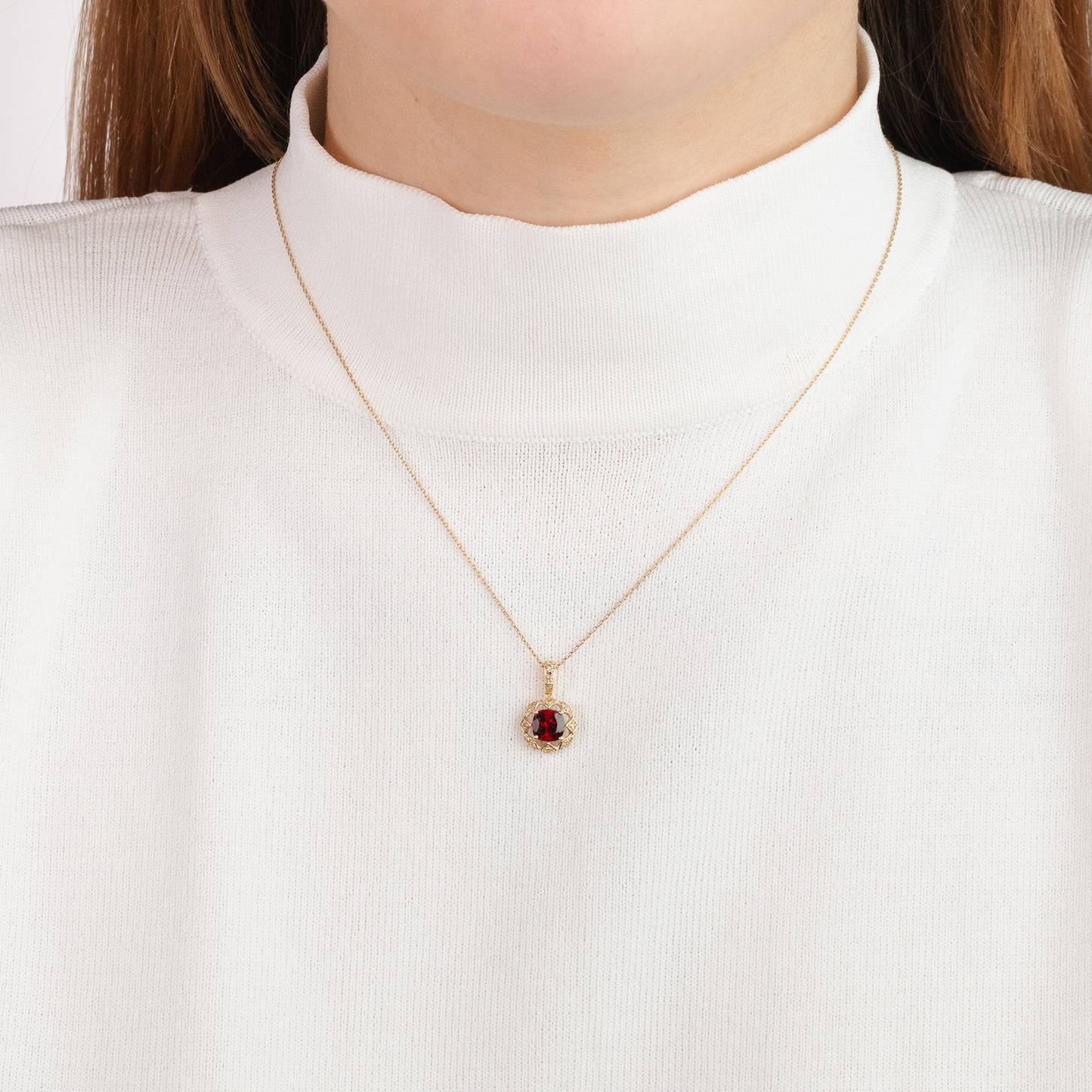 Garnet Necklace in 10K Yellow Gold