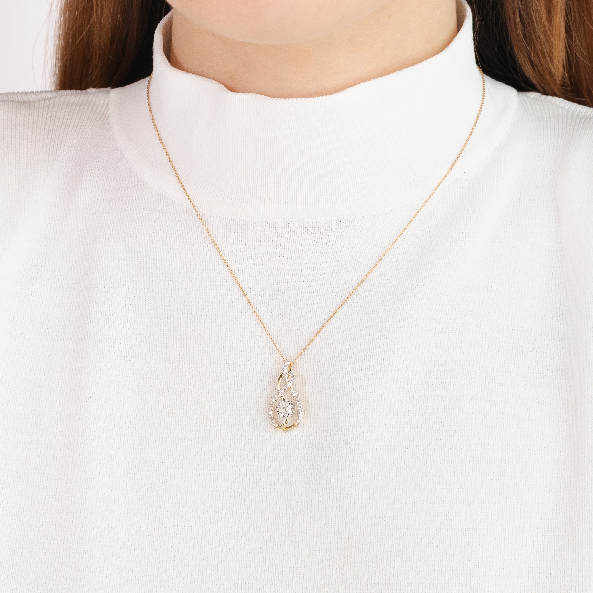 Diamond Cluster Necklace in 10K Yellow and White Gold (0.50 ct tw)