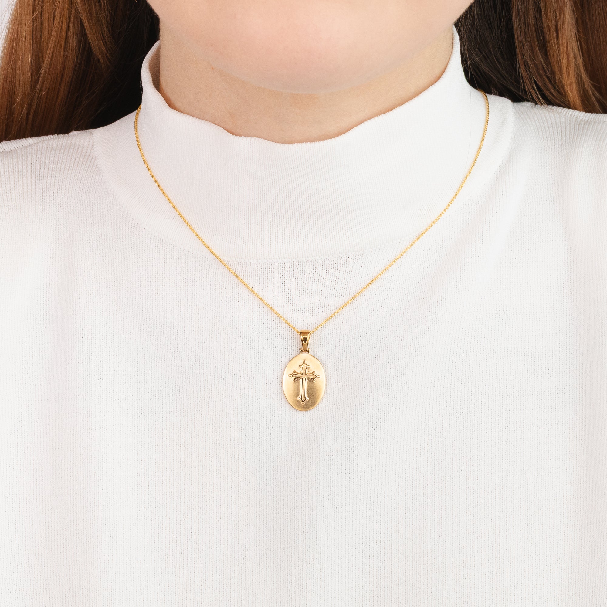 Oval Cross Charm in 10K Yellow Gold