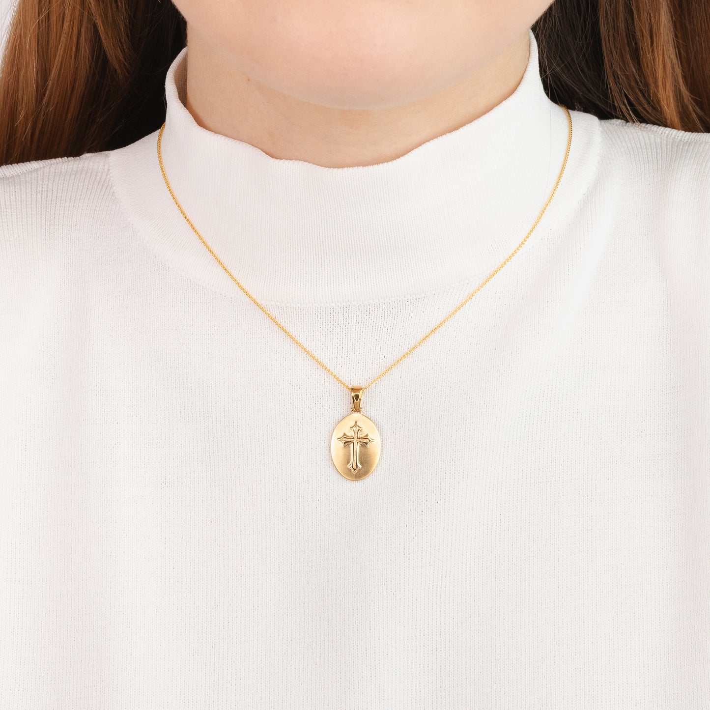 Oval Cross Charm in 10K Yellow Gold
