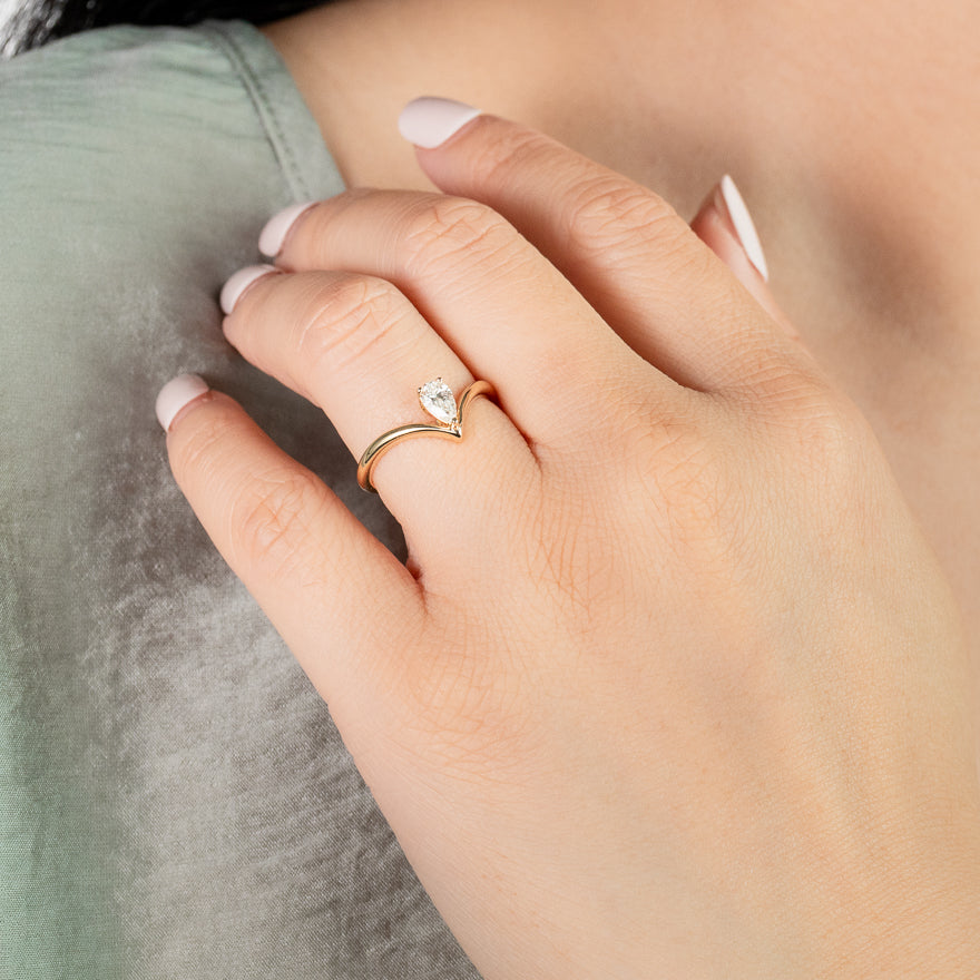 Promise Ring Gold Small Teardrop Engagement Ring Pear Shape