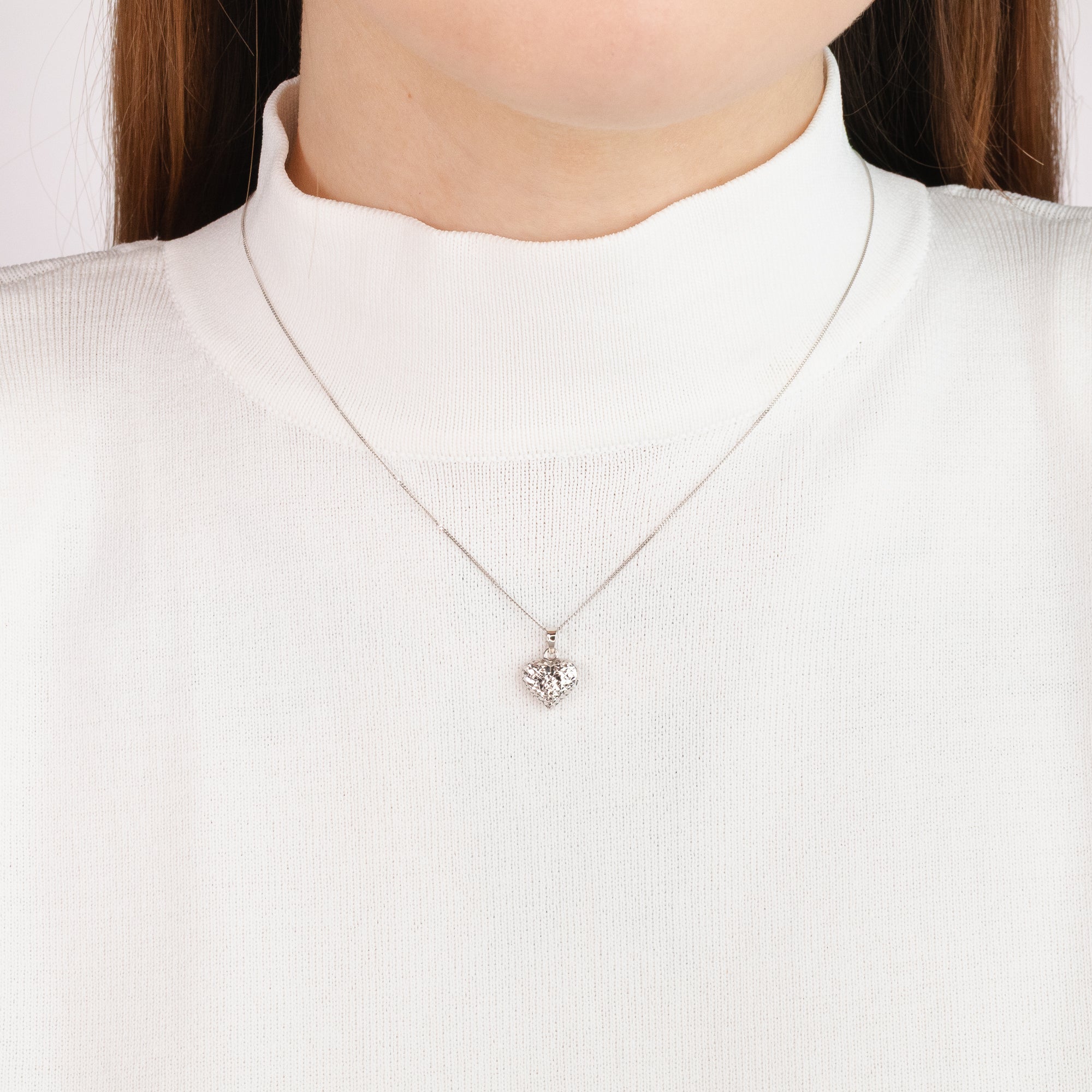 Puff Heart Pendant in 10K White Gold