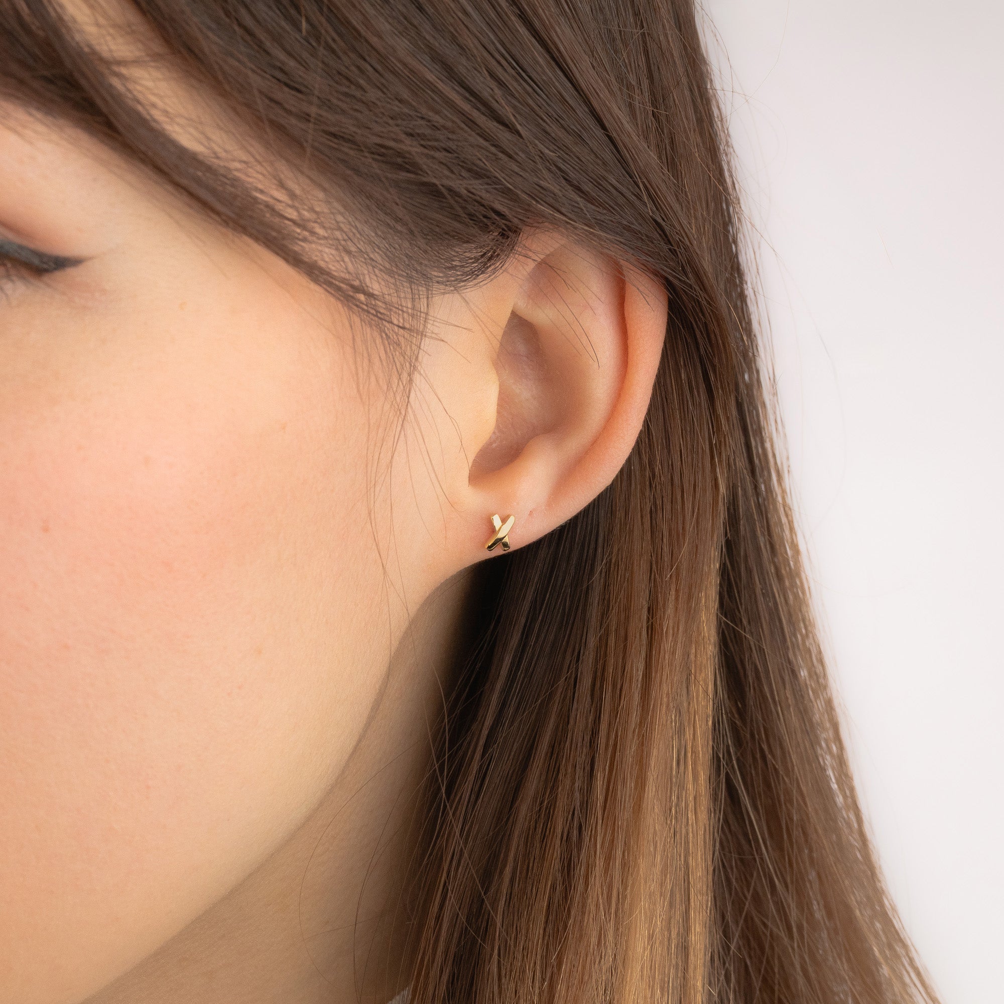X Stud Earrings in 10K Yellow Gold
