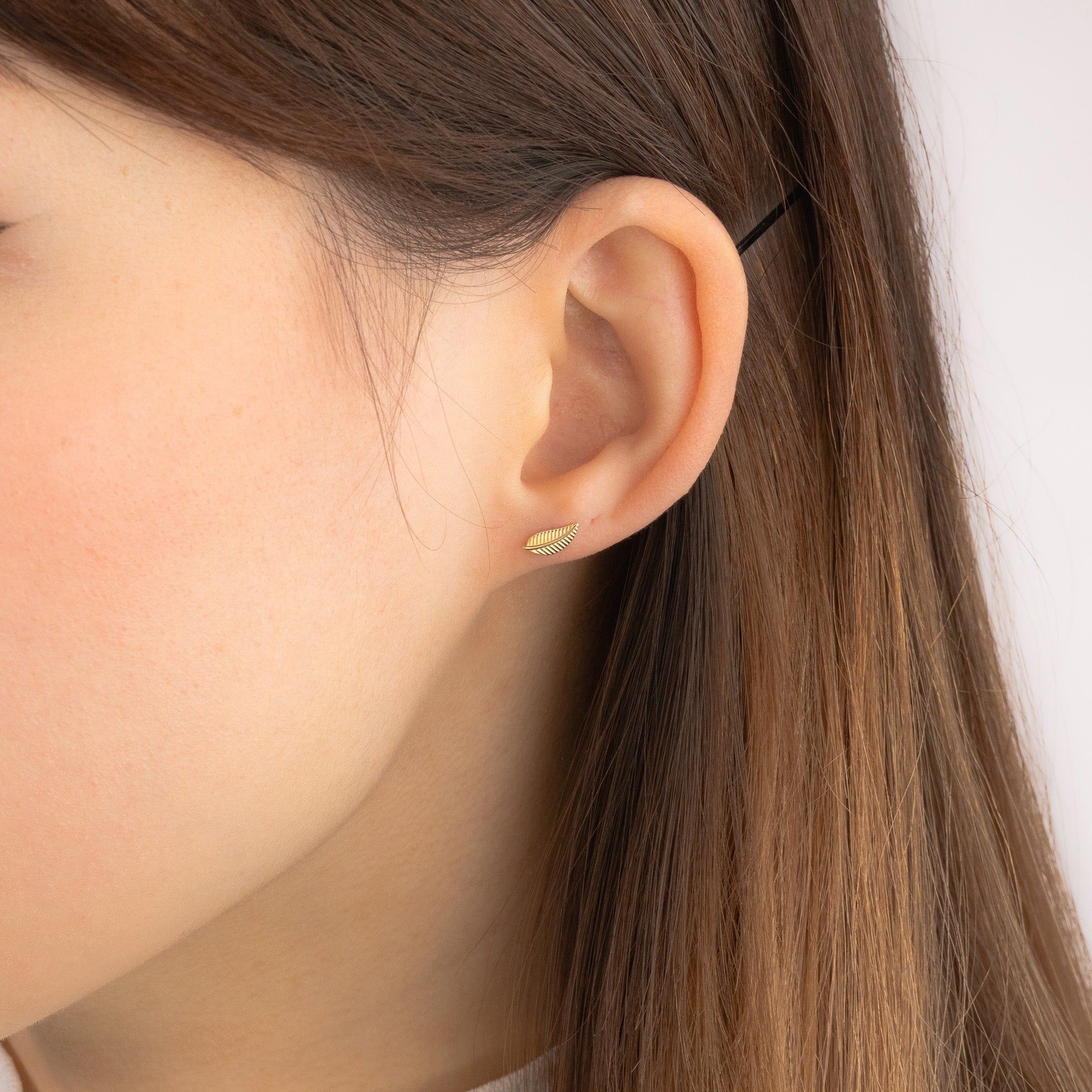 Leaf Stud Earrings in 10K Yellow Gold