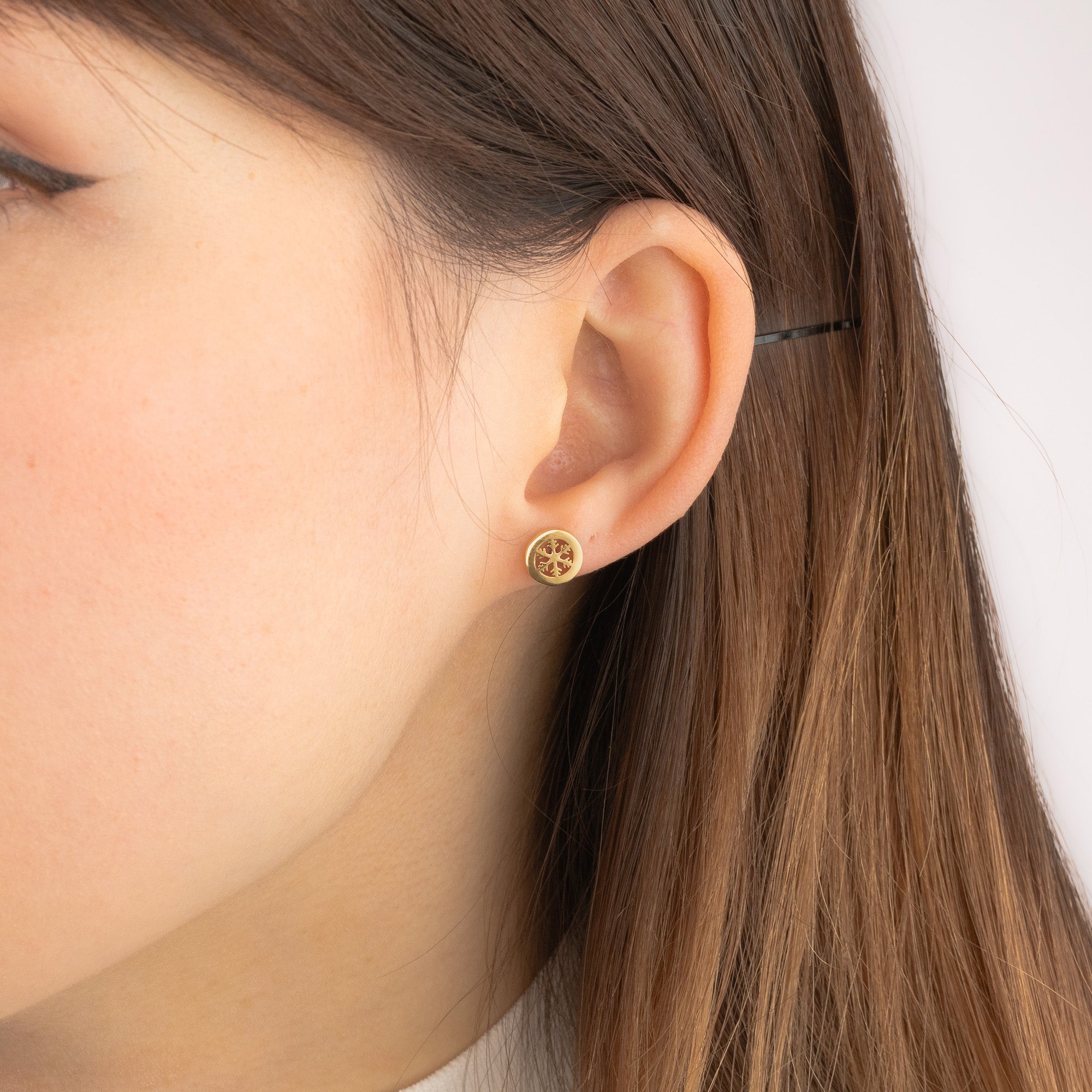 Snowflake Stud Earrings in 10K Yellow Gold