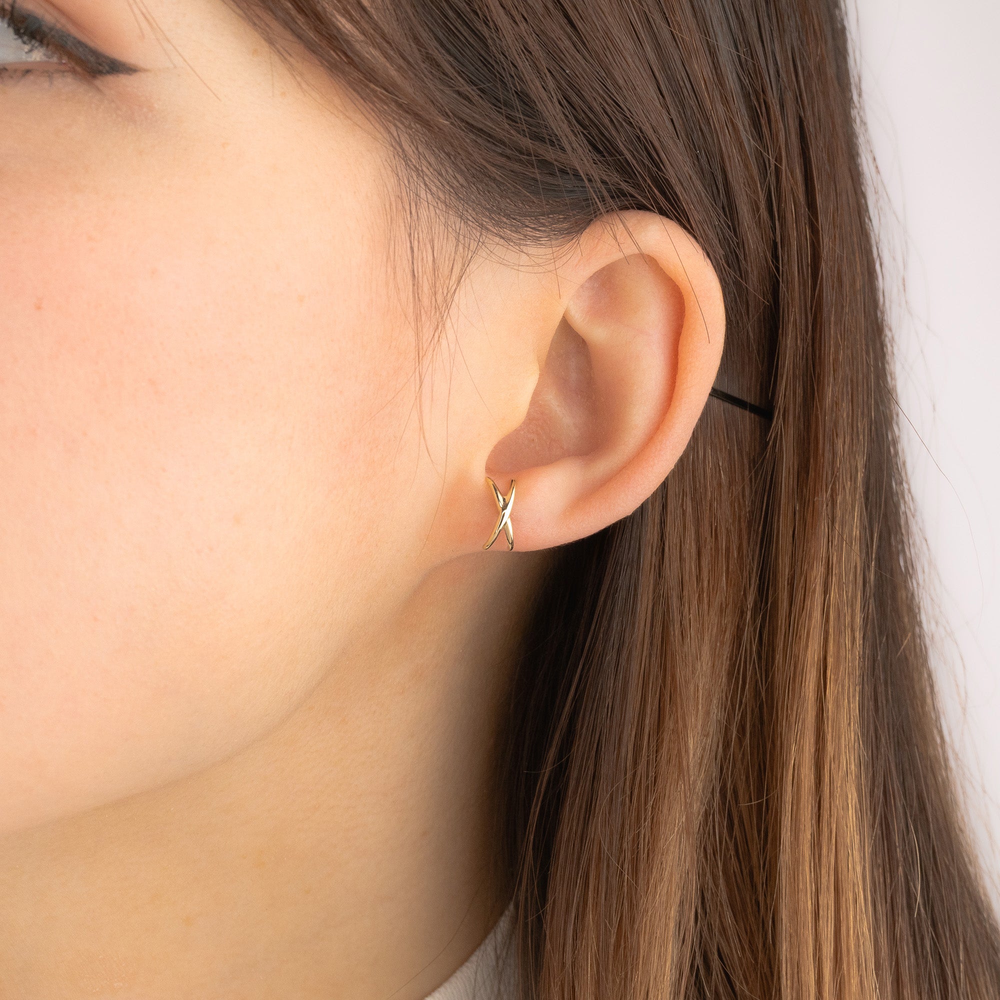 X Cuff Stud Earrings in 10K Yellow Gold