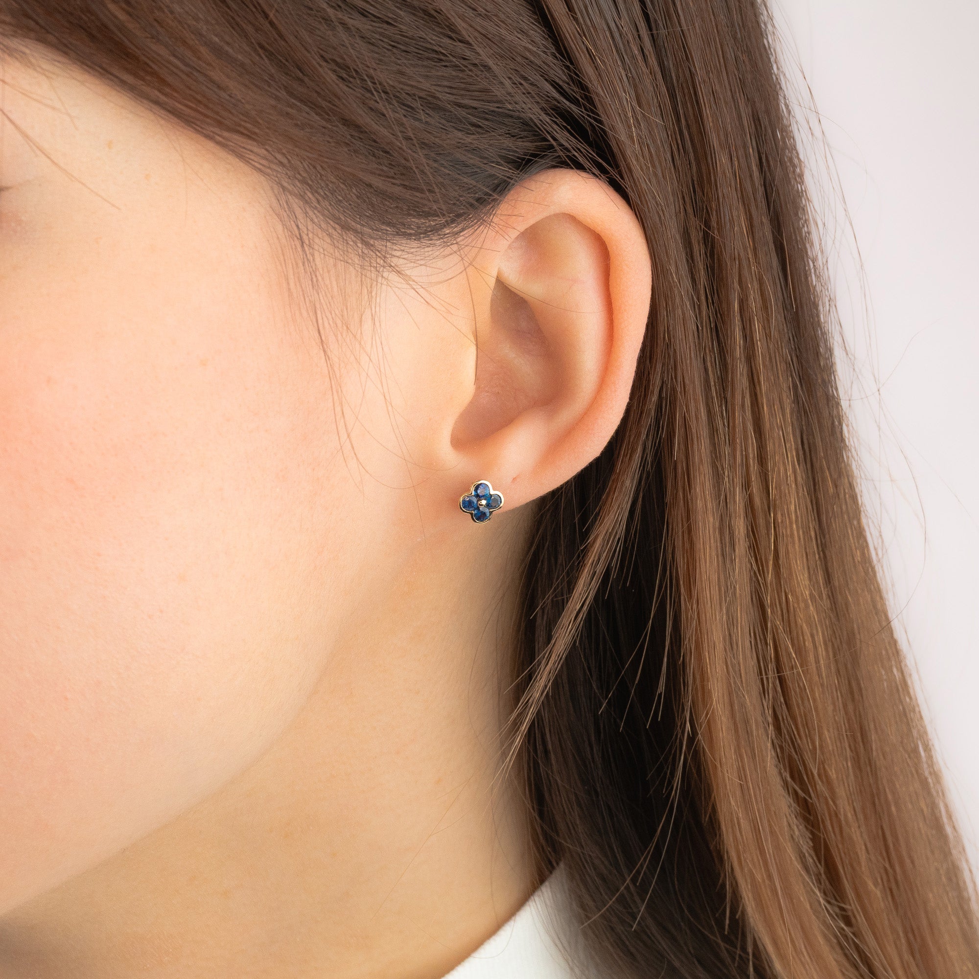 Sapphire Flower Earring in 10K Yellow Gold