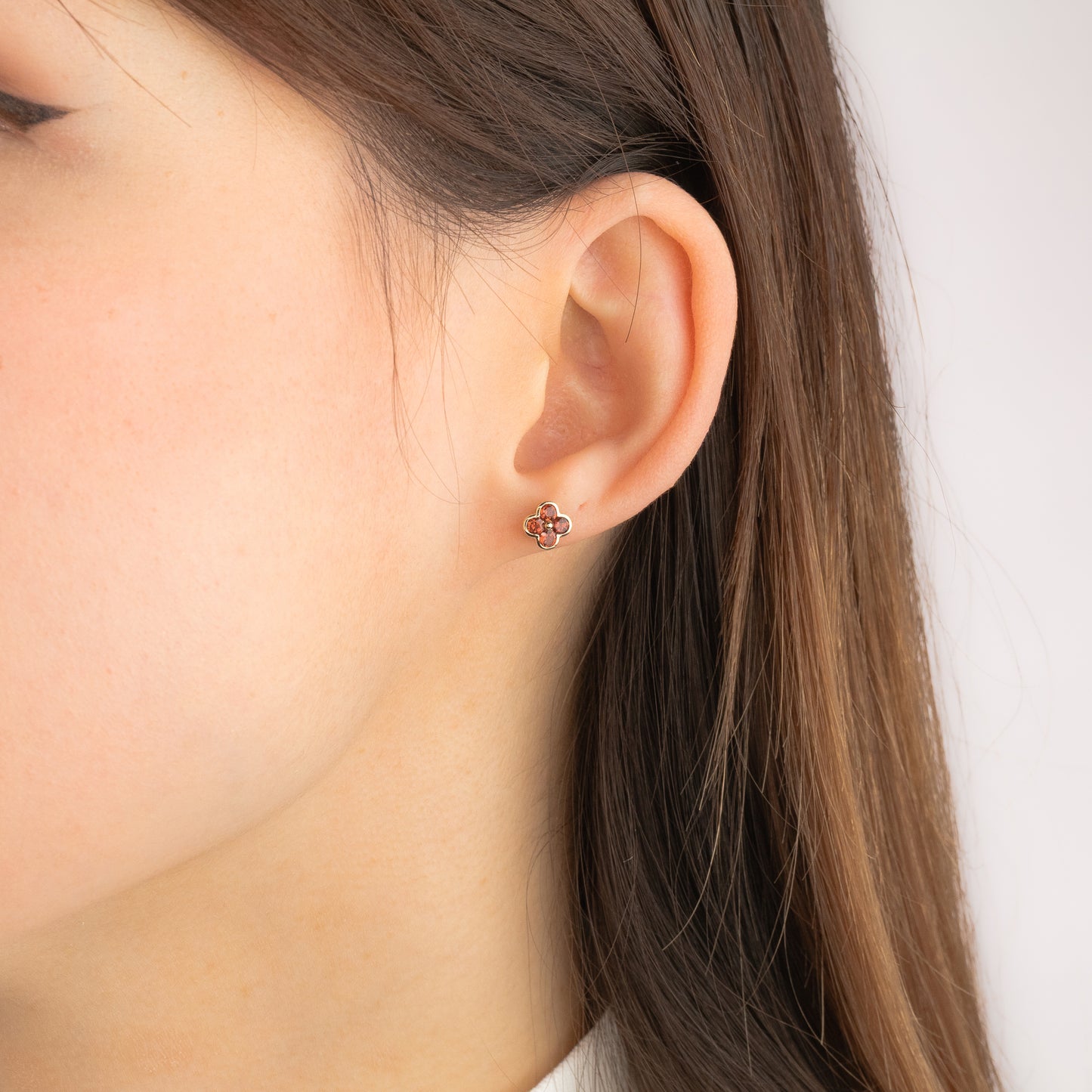 Garnet Flower Earring in 10K Yellow Gold