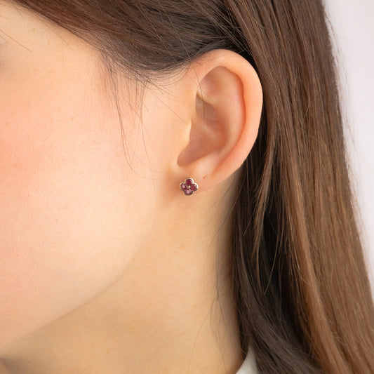 Ruby Flower Stud Earrings in 10K Yellow Gold