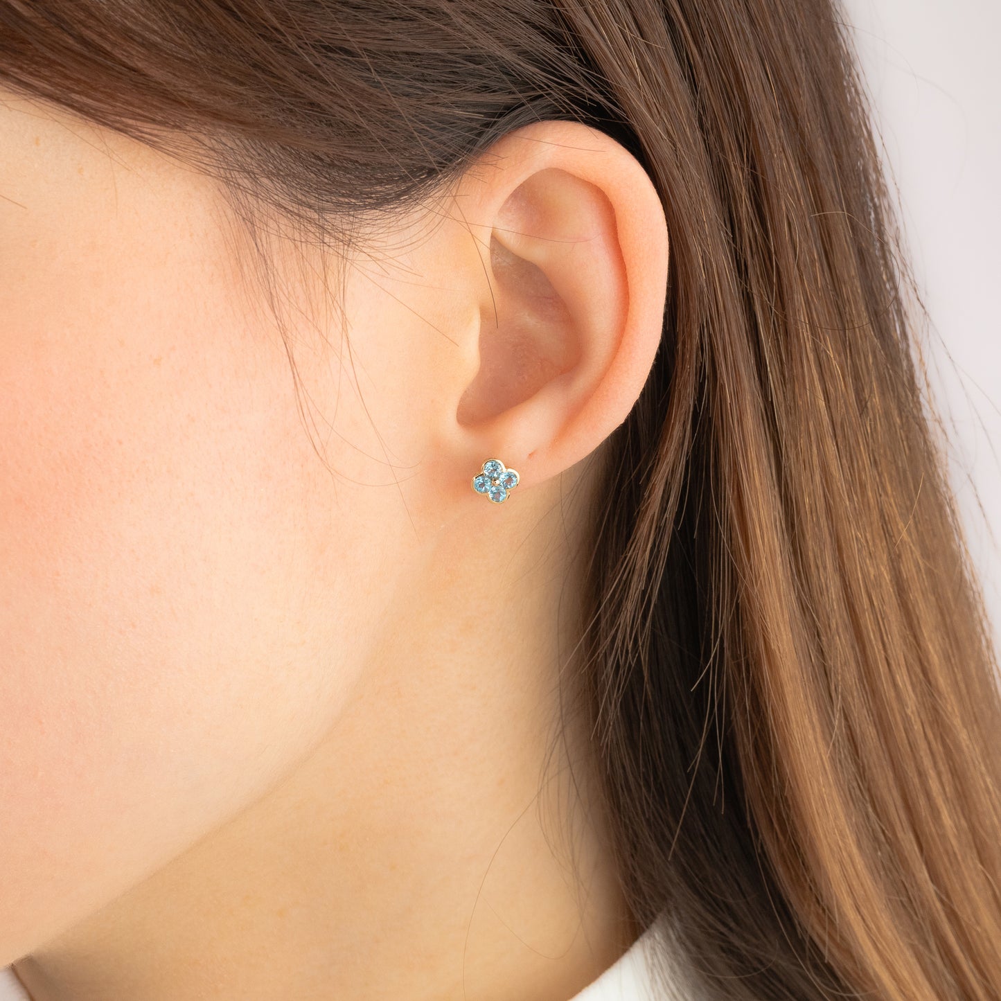 Blue Topaz Flower Earring in 10K Yellow Gold