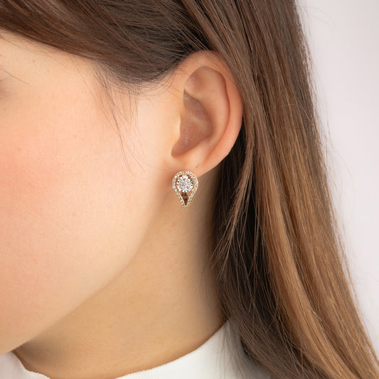 Diamond Cluster Earrings in 10K Yellow and White Gold (0.63 ct tw)