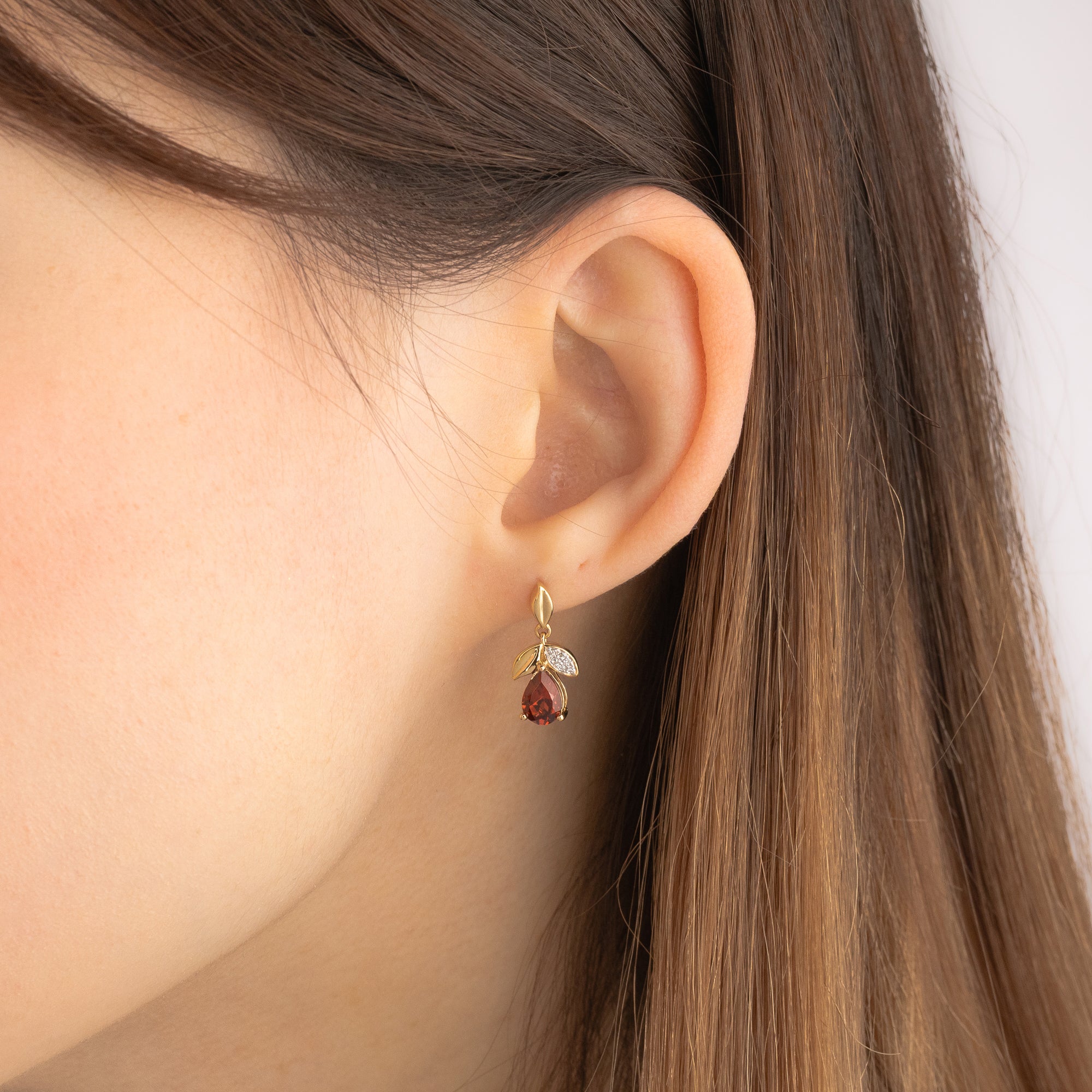Pear Shape Garnet Earrings in 10K Yellow Gold