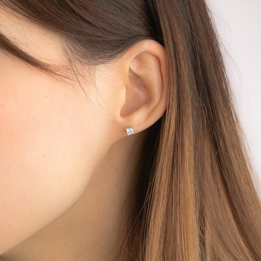 Lab Grown Princess Cut Diamond Stud Earrings in 14K White Gold ( 0.50 ct tw)