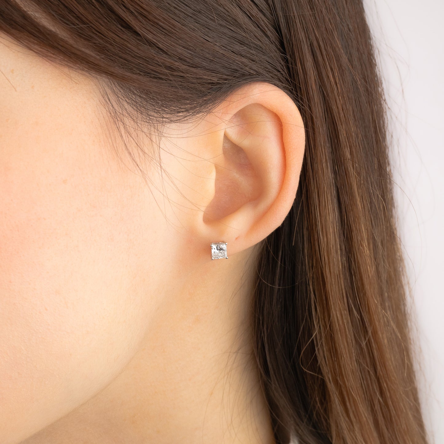 Lab Grown Princess Cut Diamond Stud Earrings in 14K White Gold (0.75 ct tw)