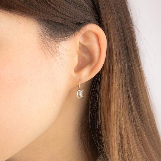 Lab Grown Emerald Shape Diamond Earrings in 10K Yellow Gold (1.50 ct tw)