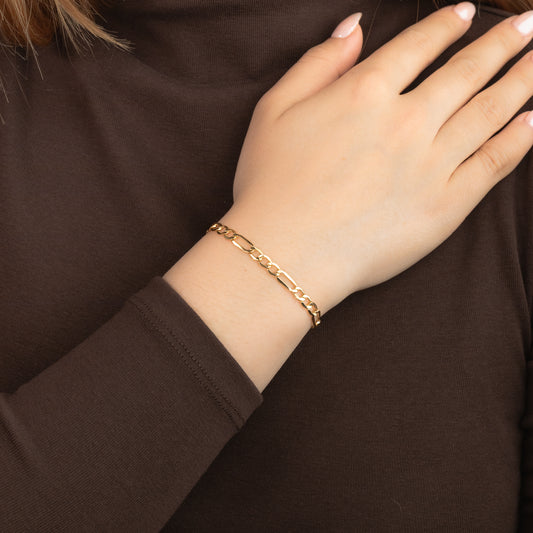 4.8mm Hollow Figaro Bracelet in 10K Yellow Gold - 7"