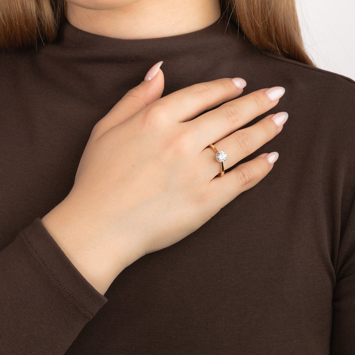 Round Lab-Grown Diamond Engagement Ring with Hidden Halo in 14K Yellow Gold (1.13 ct tw)