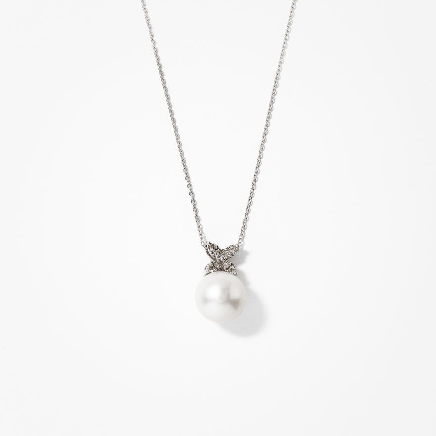 10mm Single Pearl Pendant Necklace in 10K White Gold