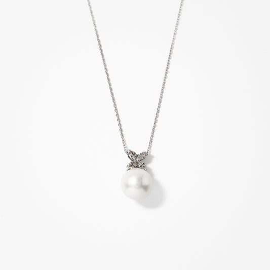 10mm Single Pearl Pendant Necklace in 10K White Gold