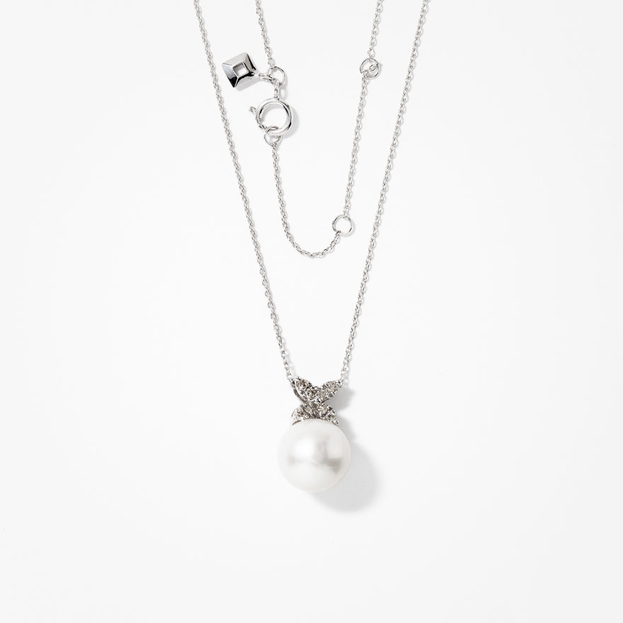 10mm Single Pearl Pendant Necklace in 10K White Gold