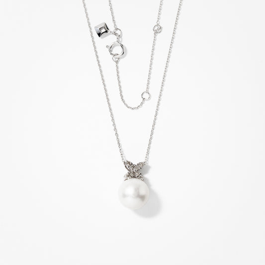 10mm Single Pearl Pendant Necklace in 10K White Gold