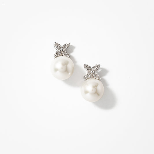 9mm Pearl Earrings with Diamond Accents in 10K White Gold