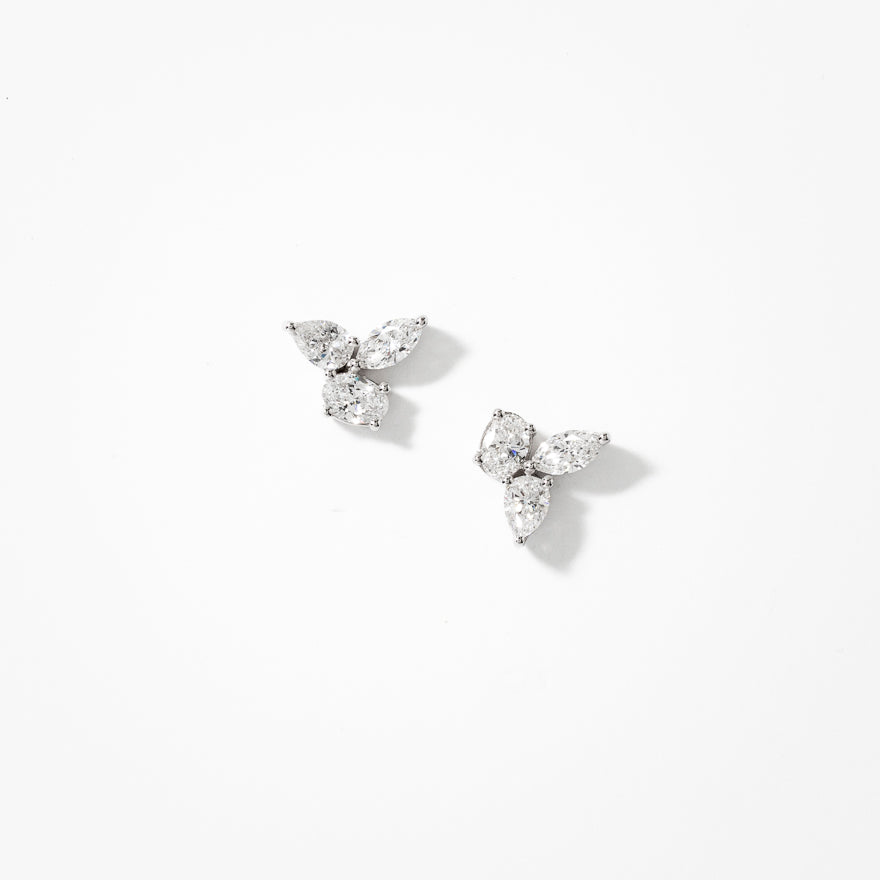 Lab Grown Diamond Cluster Earrings in 14K White Gold (1.00 ct tw)