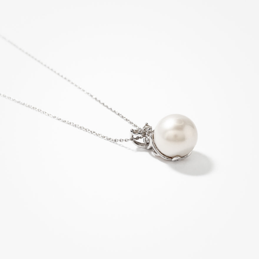 10mm Single Pearl Pendant Necklace in 10K White Gold