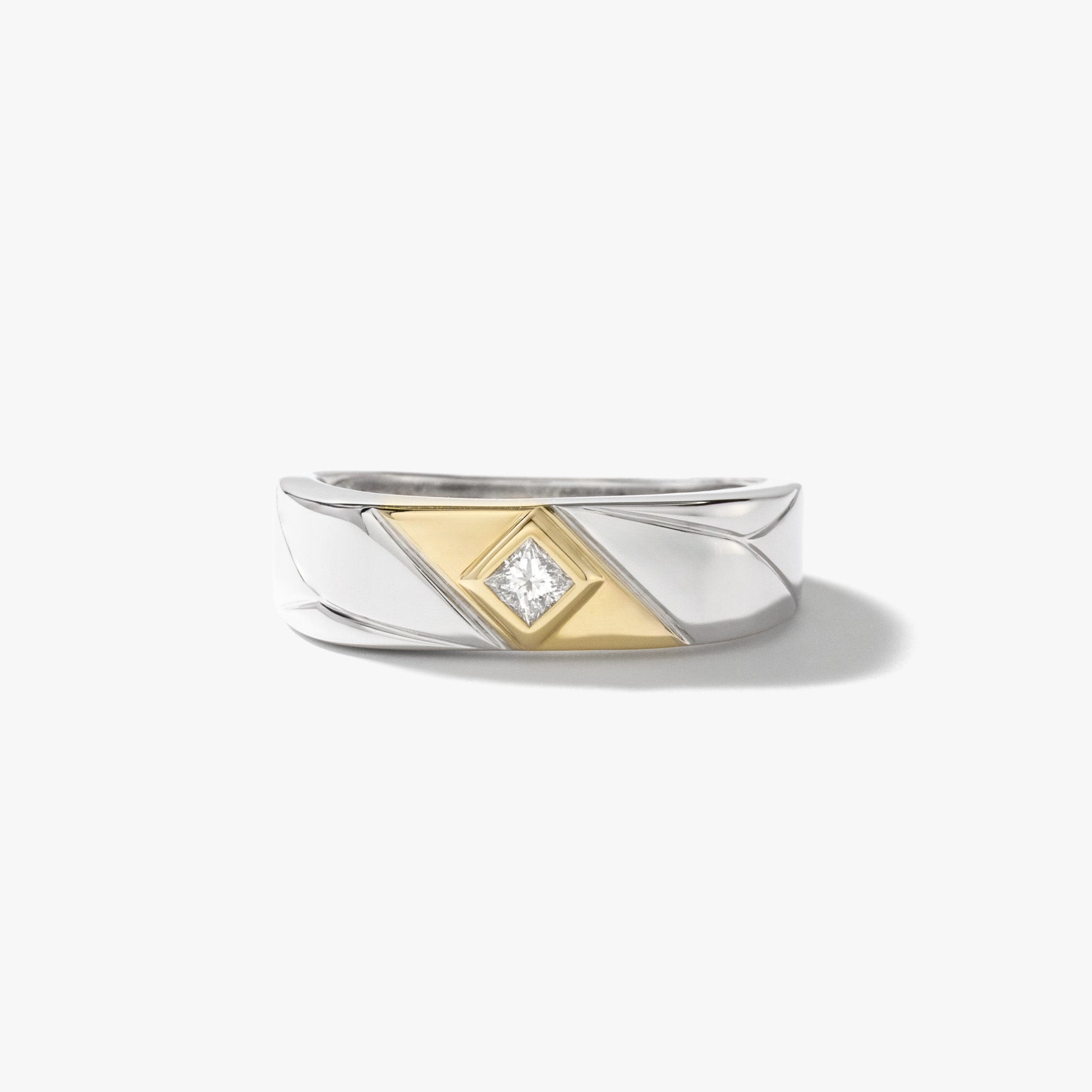 Men's Princess Cut Diamond Ring 10K Yellow and White Gold (0.10 ct