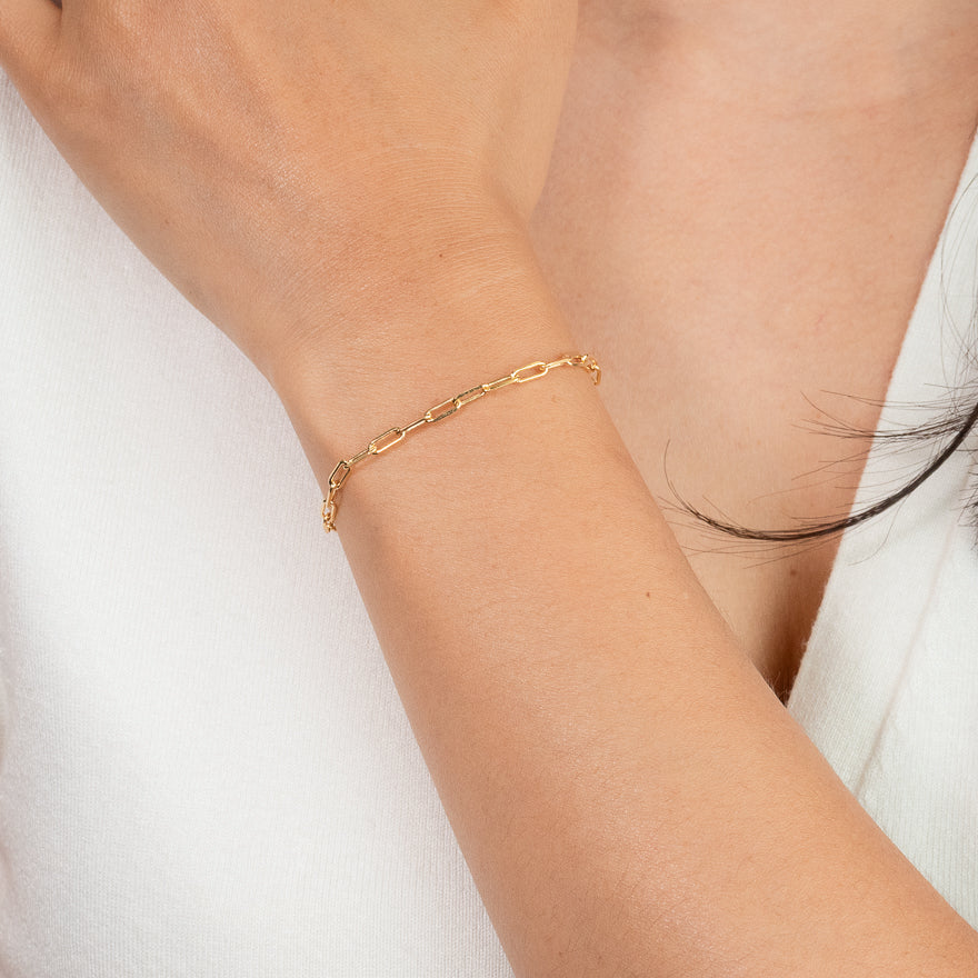 10K Italian Yellow Gold Bevelled Edge Paper Clip Bracelet