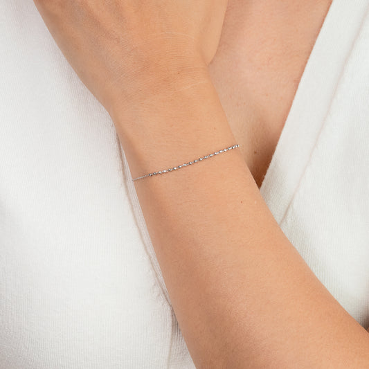 Diamond Cut Bead Bracelet in 10K White Gold