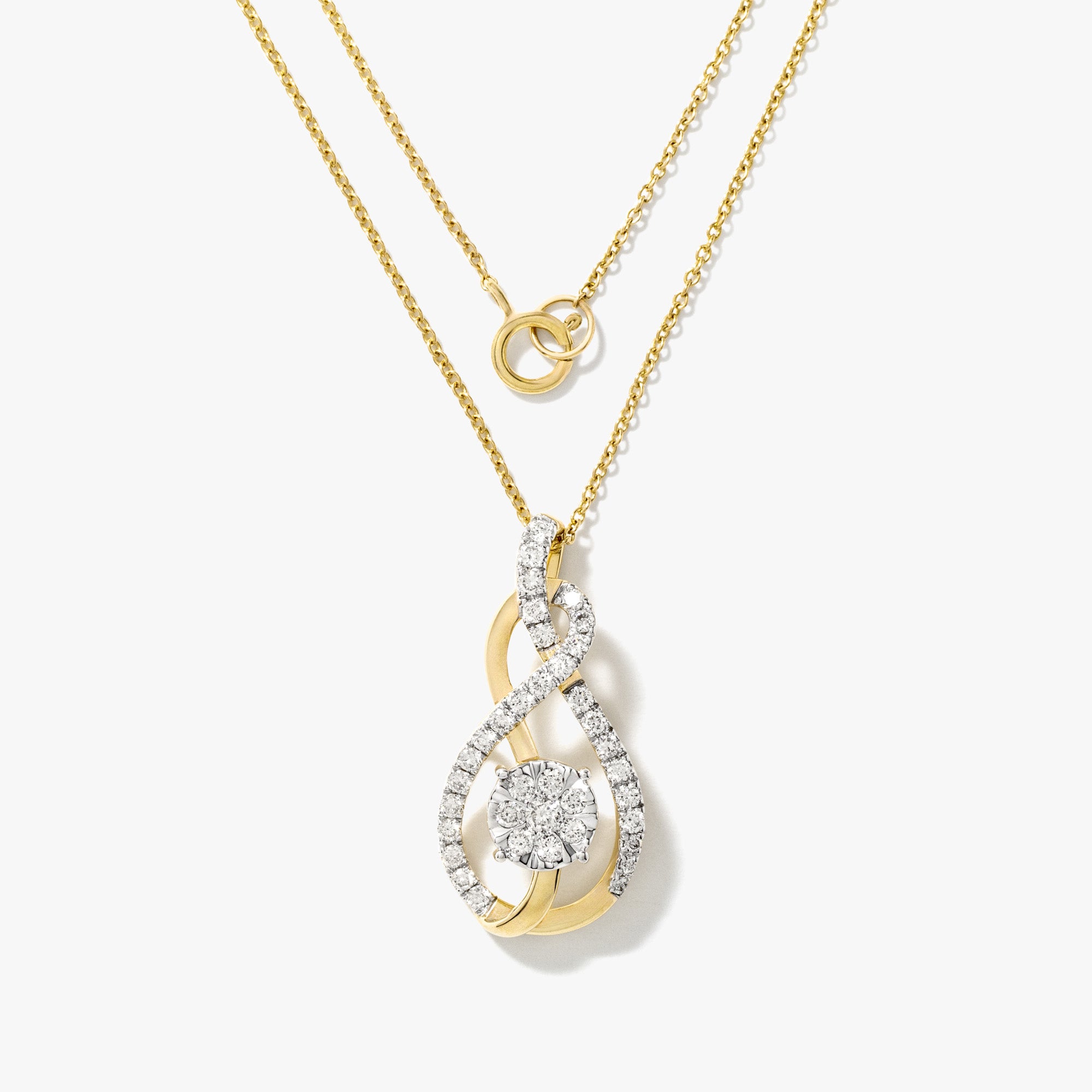 Diamond Cluster Necklace in 10K Yellow and White Gold (0.50 ct tw)
