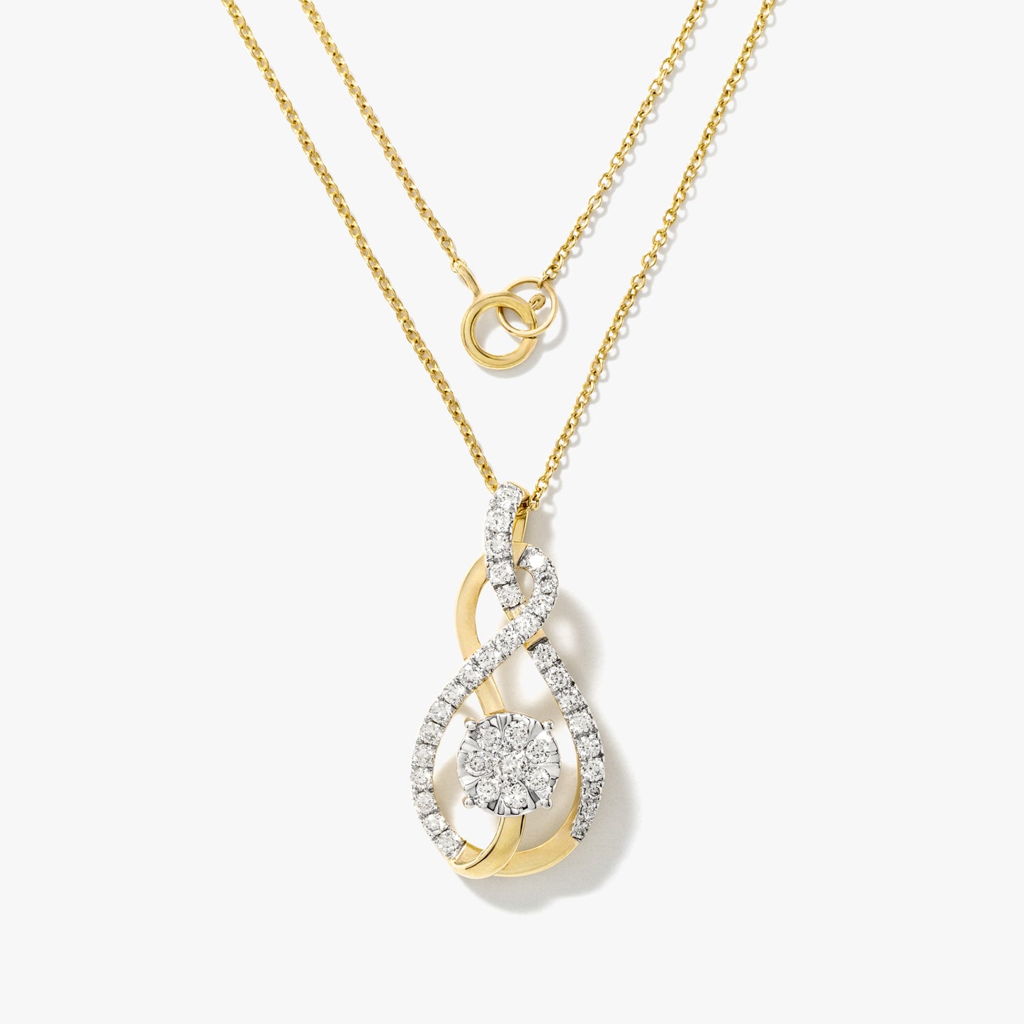 Diamond Cluster Necklace in 10K Yellow and White Gold (0.50 ct tw)