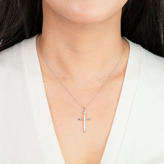 Tube Cross Pendant in 10K Italian White Gold