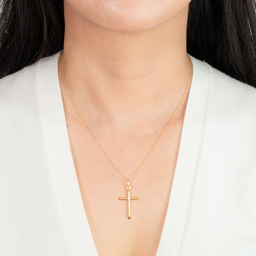 Tube Cross Pendant in 10K Italian Yellow Gold