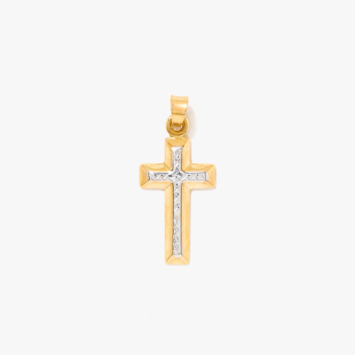 Diamond Cut Cross Pendant in 10K Yellow and White Gold