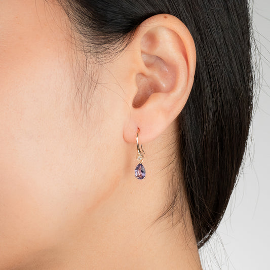 Amethyst Hook Earrings with Diamond Accents in 10K Yellow Gold