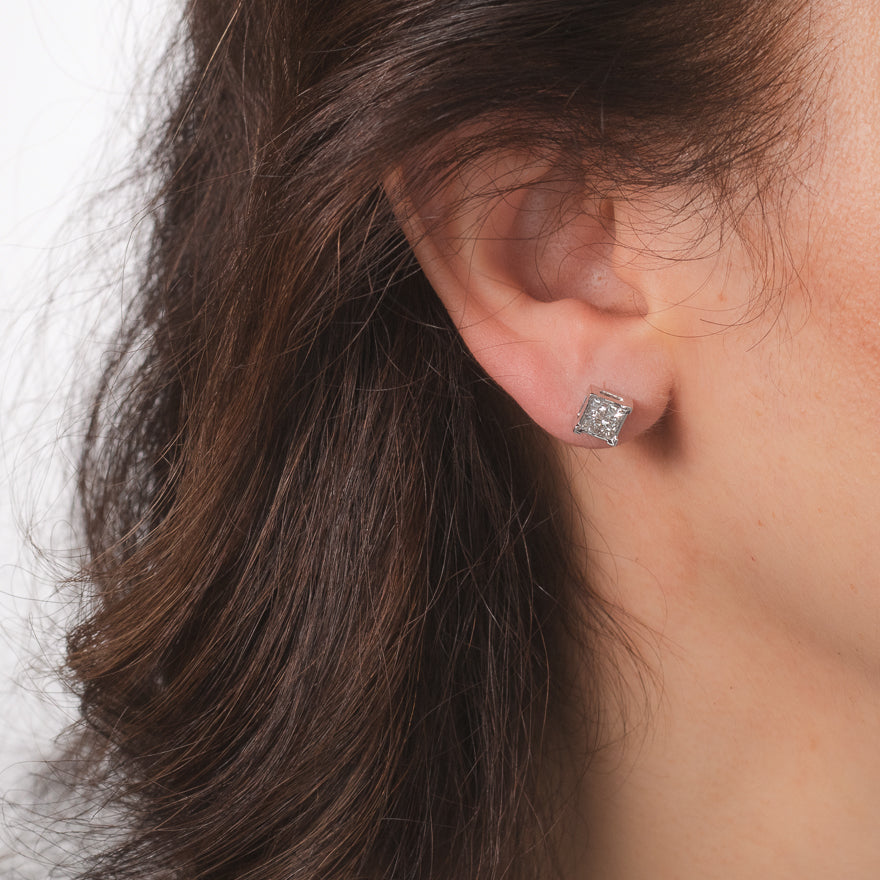 Princess Cut Diamond Cluster Stud Earrings in 14K White Gold