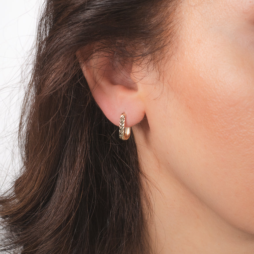 Diamond Cut Oval Huggie Earrings in 10K Yellow Gold – Ann-Louise