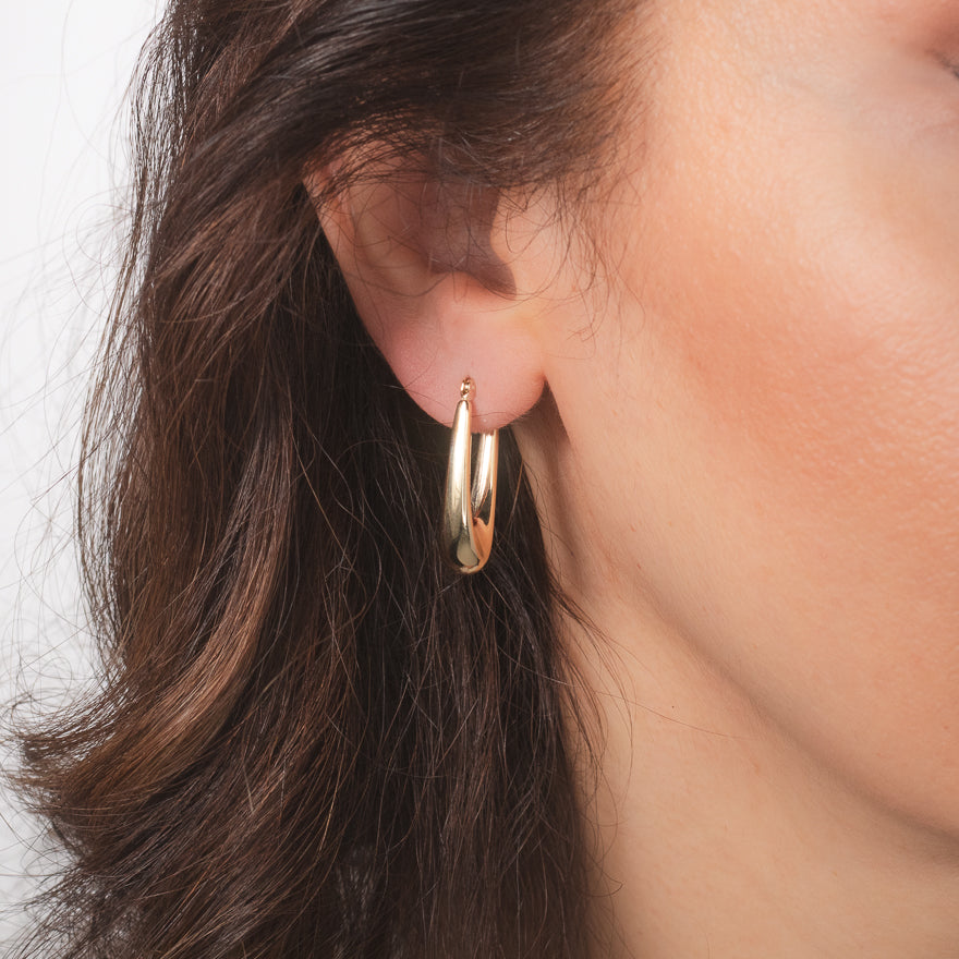 Oval Drop Hoop Earrings in 10K Yellow Gold