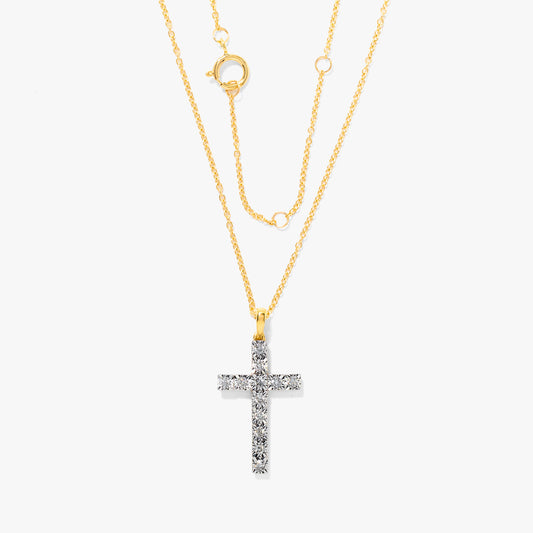 10K Yellow Gold Diamond Cross Pendant (0.15ct tw)