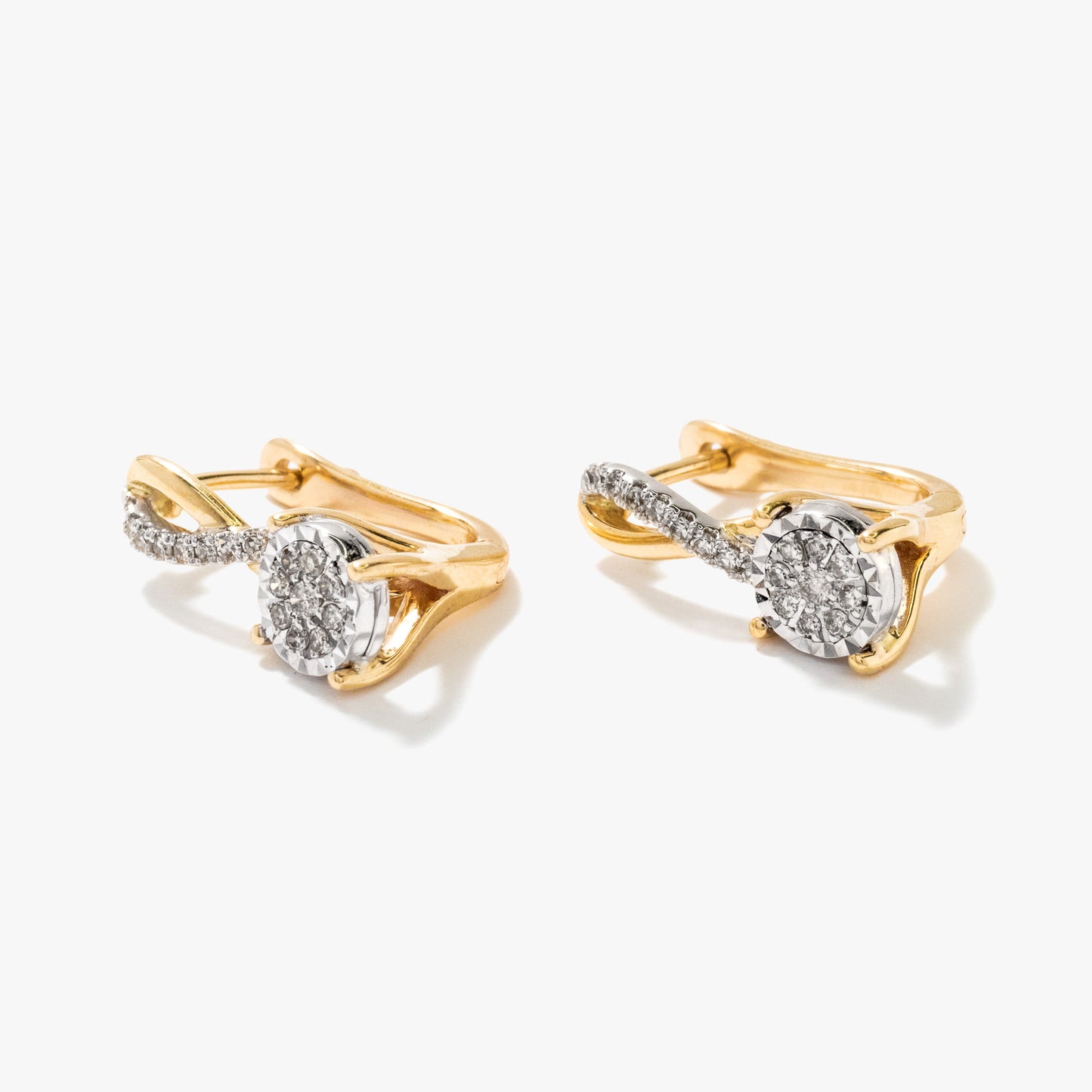 Diamond Cluster Hook Earrings in 10K Yellow and White Gold (0.21 ct tw)