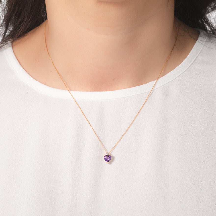 Heart Shaped Amethyst Necklace in 10K Yellow Gold