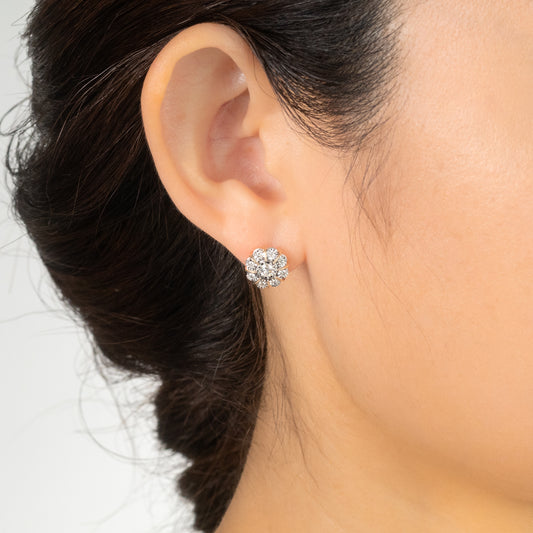 Diamond Cluster Round Stud Earrings in 10K Yellow and White Gold (0.40 ct tw)