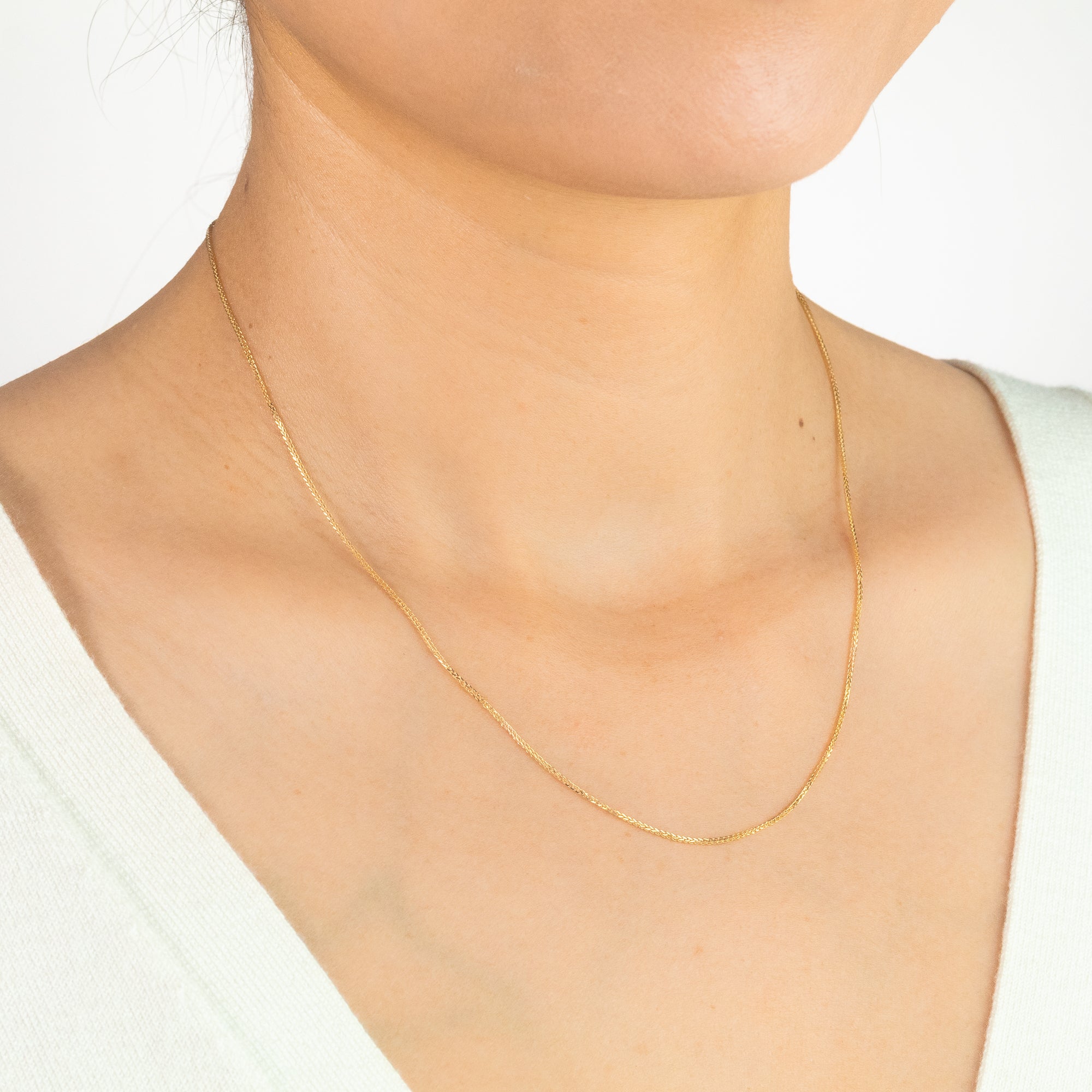 1mm Square Wheat Chain in 14K Yellow Gold (16")
