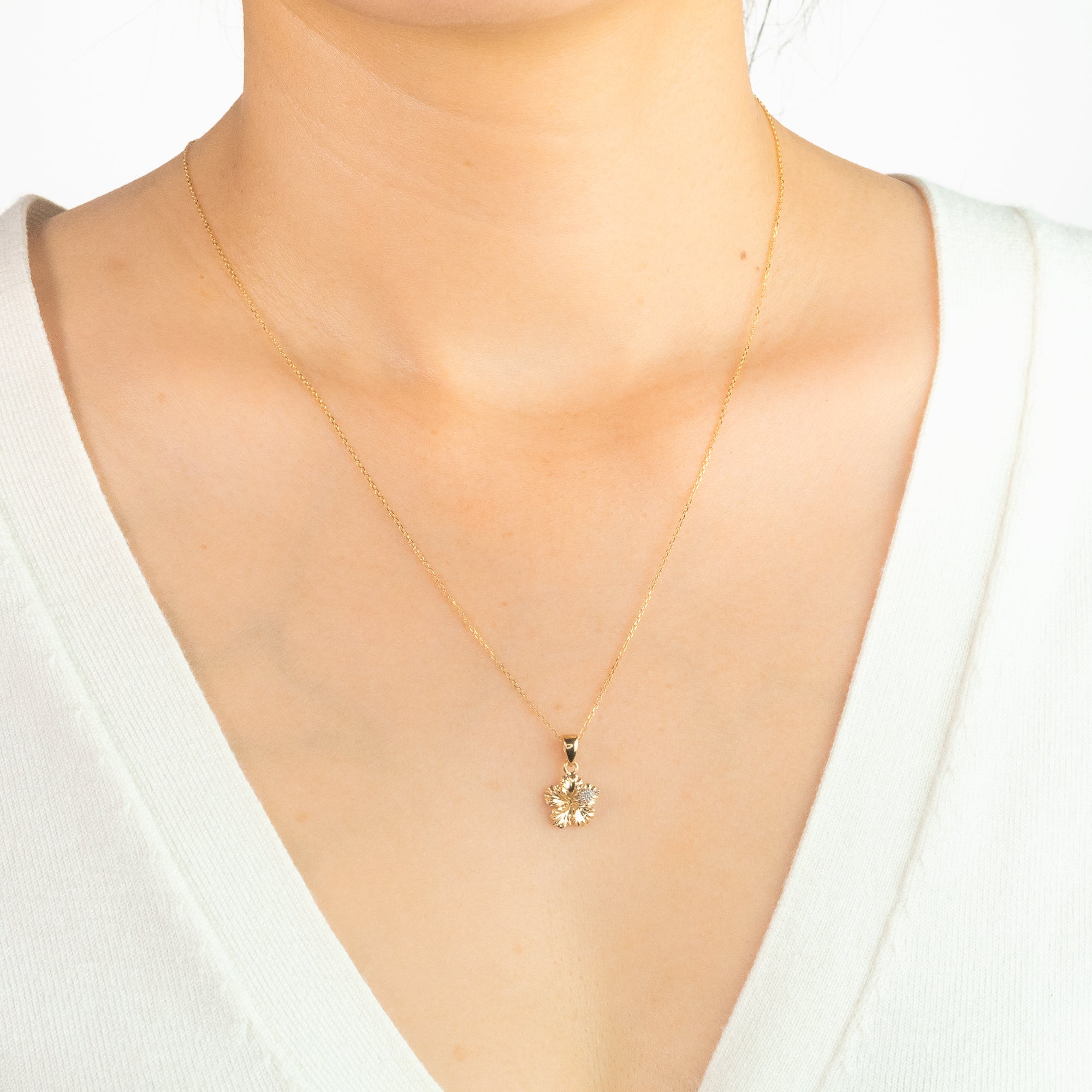 Hibiscus Pendant in 10K Yellow Gold