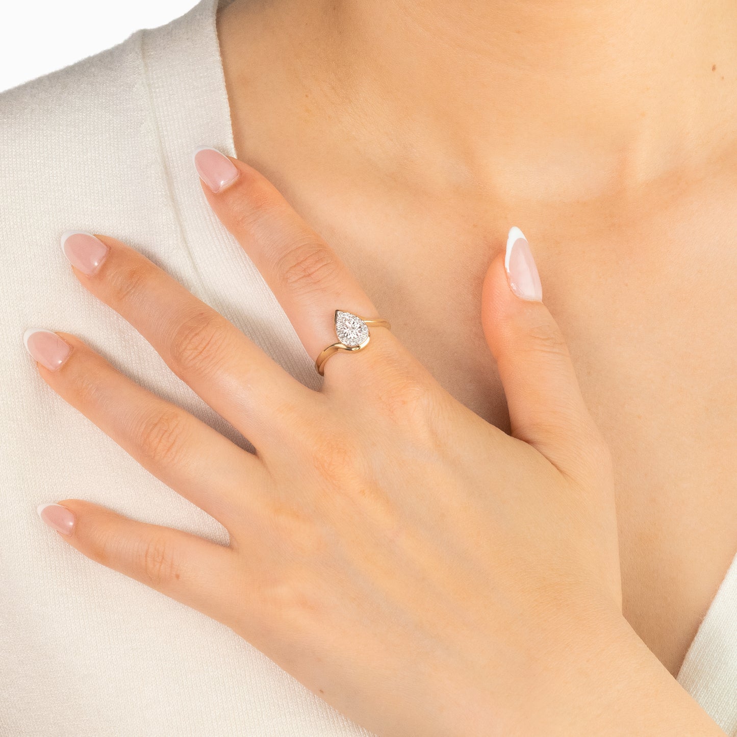 Pear Shape Diamond Cluster Ring in 10K Yellow and White Gold (0.15 ct tw)