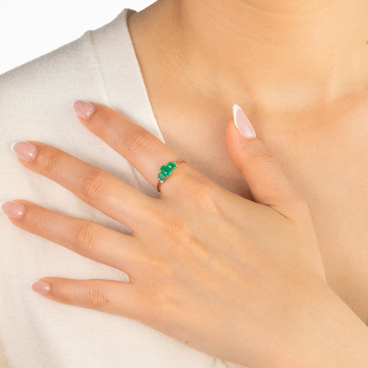 Three Stone Emerald Ring 10K Yellow Gold