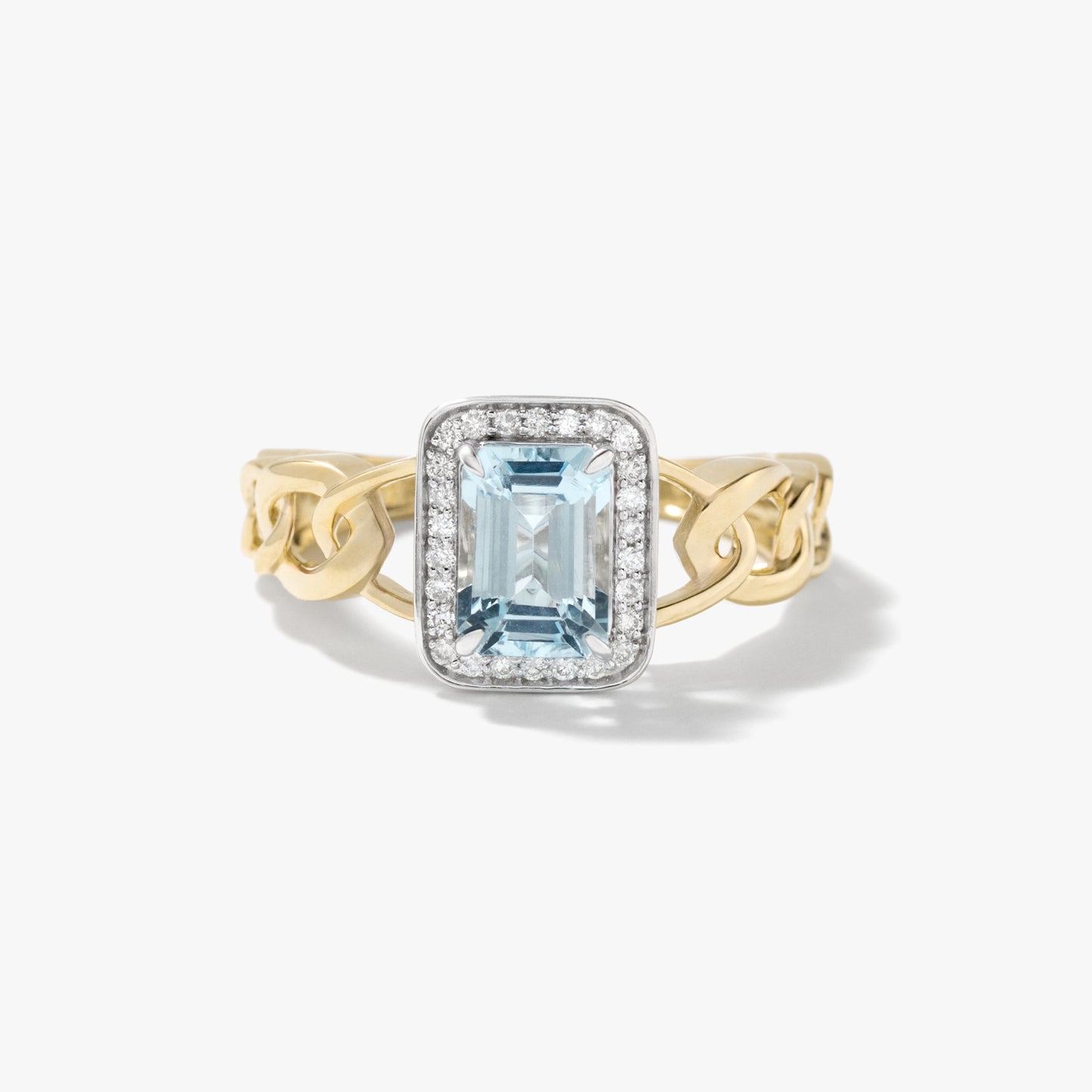 Aquamarine Chain Ring in 10K Yellow and White Gold